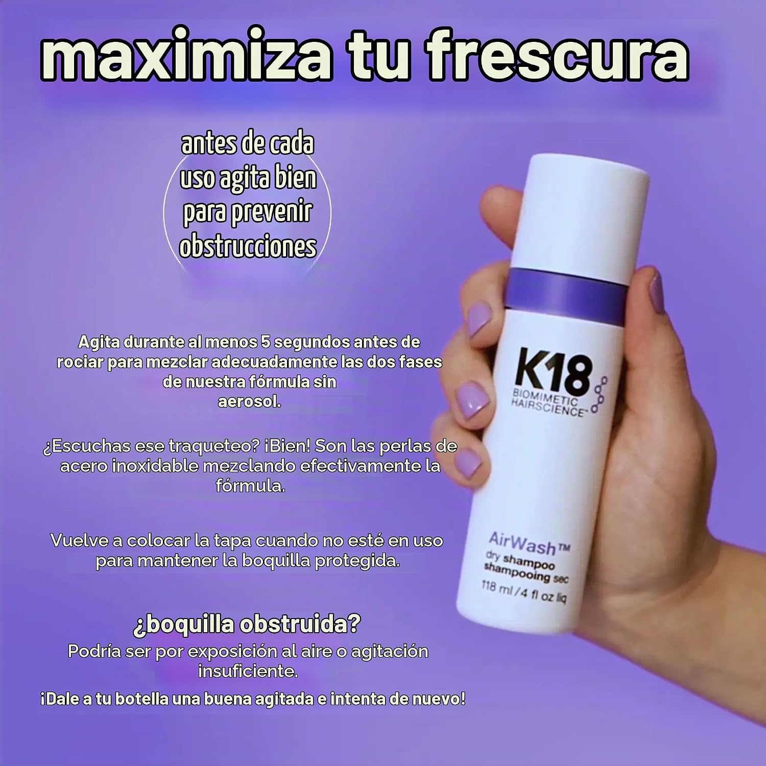 K18 AirWash™ Dry Shampoo – Shampoo en Seco 118 ml