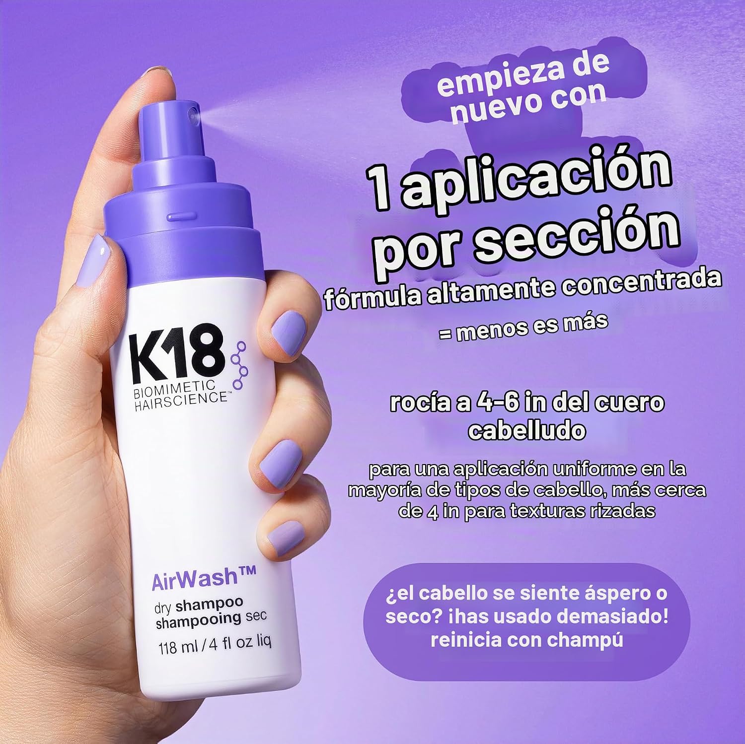 K18 AirWash™ Dry Shampoo – Shampoo en Seco 118 ml