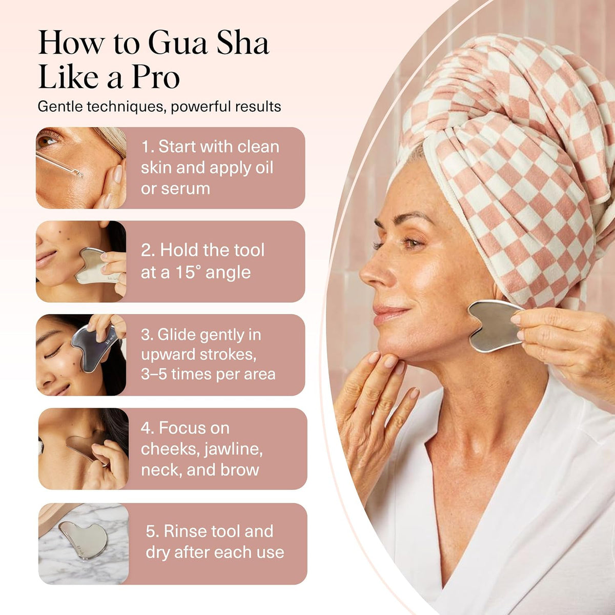Kitsch GuaSha Facial de Acero Inoxidable – Herramienta de Masaje Facial