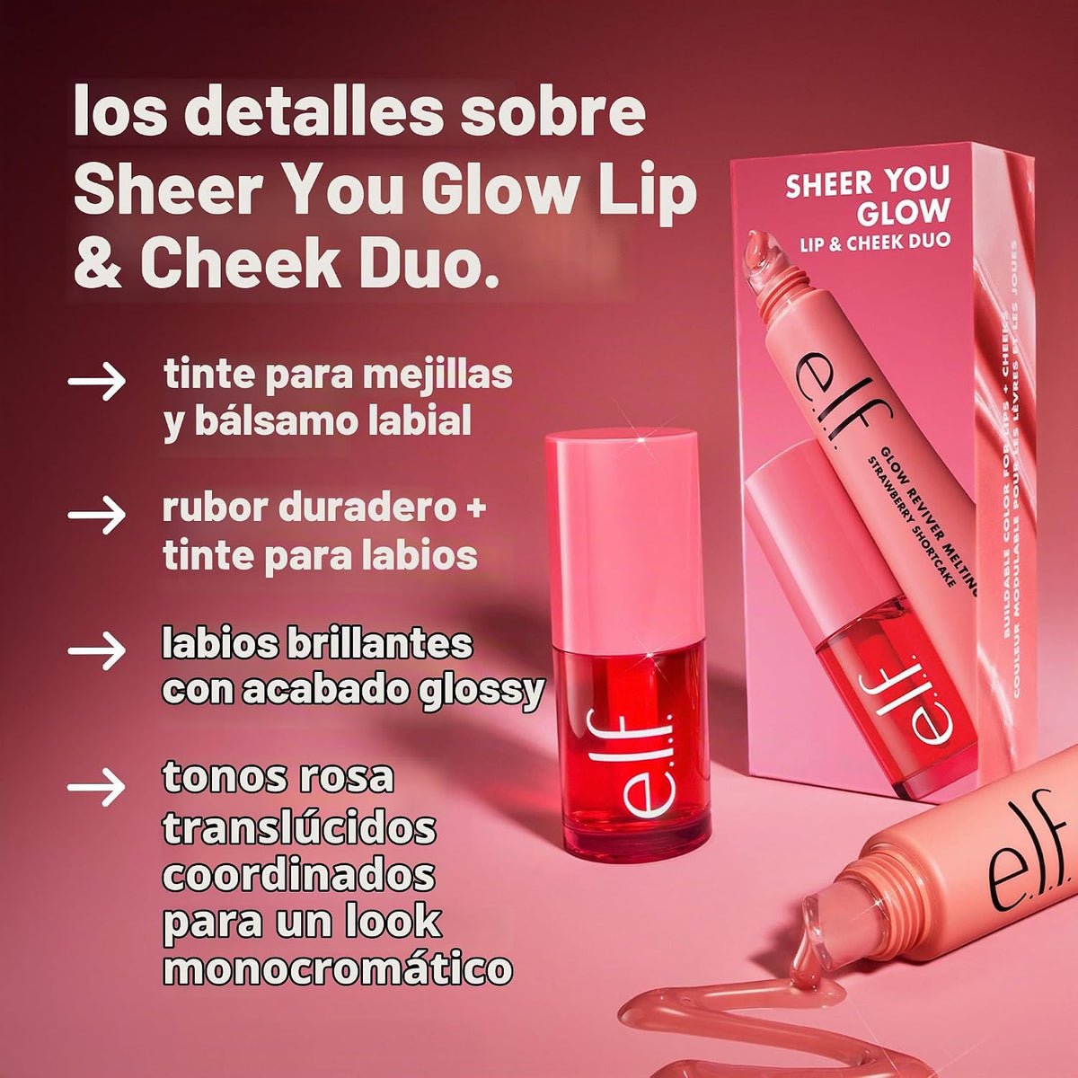 ELF Sheer You Glow Lip & Cheek Duo - Tinte para rubor y bálsamo labial