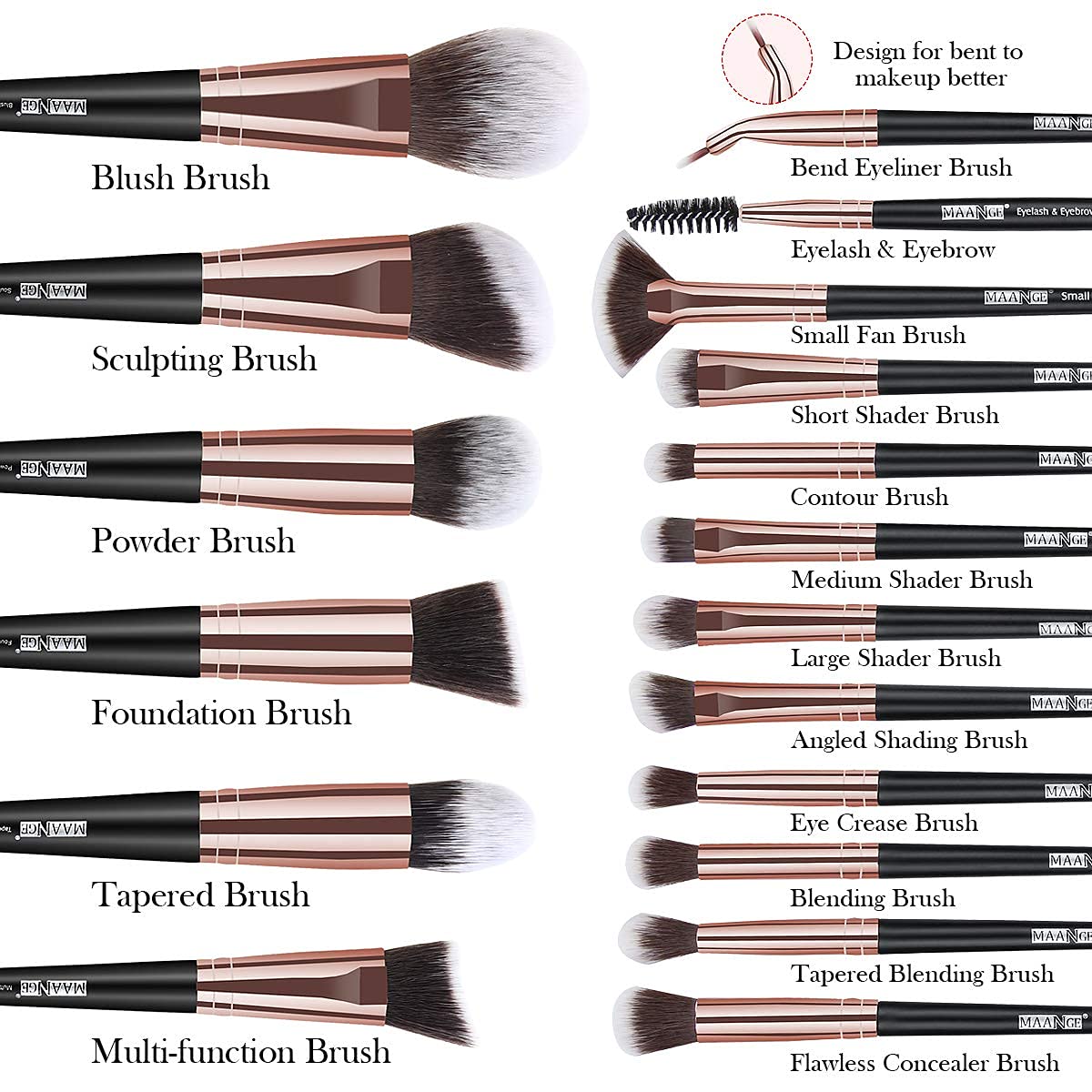 Set 18 brochas Kabuki con estuche profesional de maquillaje MAANGE