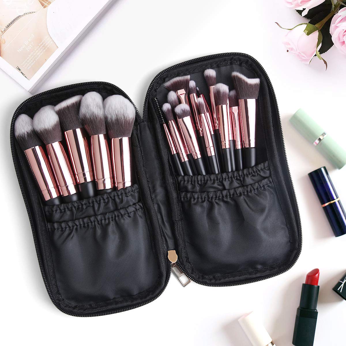 Set 18 brochas Kabuki con estuche profesional de maquillaje MAANGE