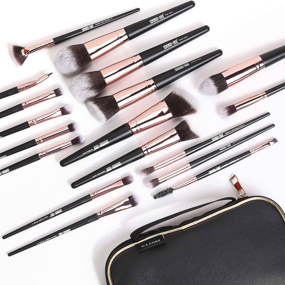Set 18 brochas Kabuki con estuche profesional de maquillaje MAANGE