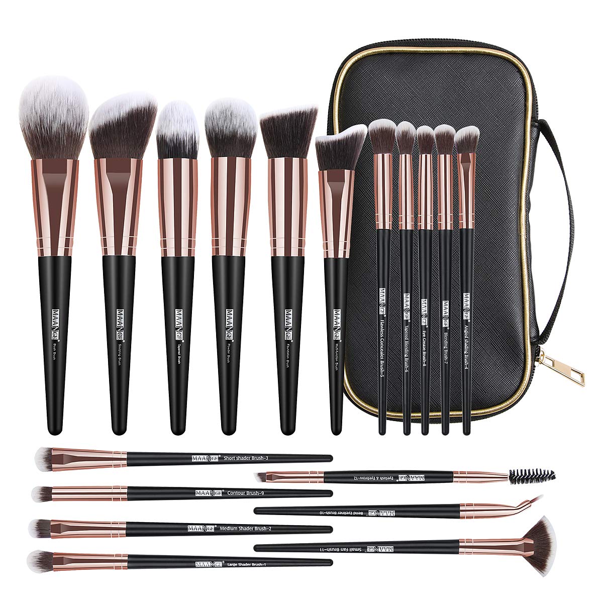 Set 18 brochas Kabuki con estuche profesional de maquillaje MAANGE
